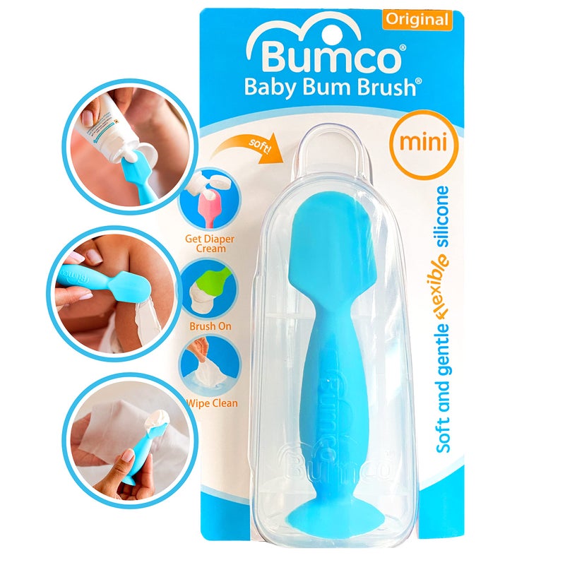 Baby Bum Brush Bumco Mini Baby Diaper Cream Spatula with Case - BPA-Free Silicone Diaper Spatula with Suction Cup, Wipe-Clean Baby Bum Brush, Mom-Invented Butt Paste Applicator (Blue) - Image 1