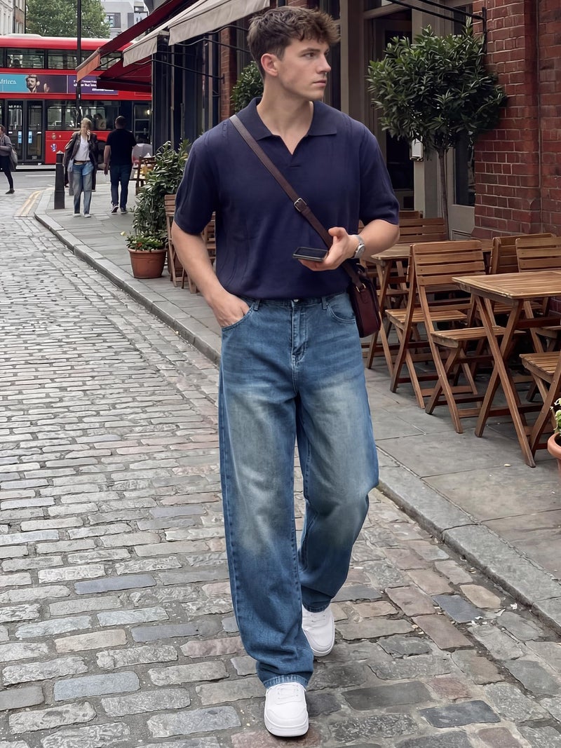 JMIERR Men's Baggy Jeans Wide-Leg Y2K Hip Hop Skater Denim Pants Streetwear Vintage Relaxed Loose Fit Jeans Plus Size 90s Casual Carpenter Jean, M, Blue - Image 3