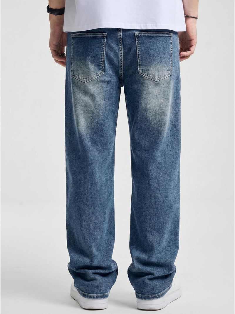 JMIERR Men's Baggy Jeans Wide-Leg Y2K Hip Hop Skater Denim Pants Streetwear Vintage Relaxed Loose Fit Jeans Plus Size 90s Casual Carpenter Jean, M, Blue - Image 4