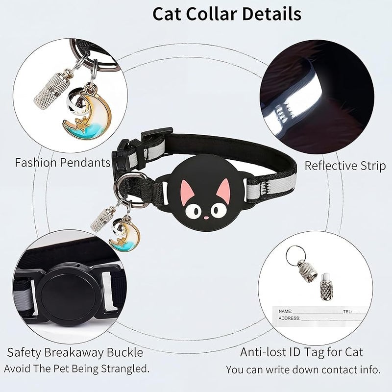 Woyinger Reflective Breakaway Cat Collars with Name Tag, with Apple Air Tag Holder and Bell, Waterproof AirTag Cat Collar Holder, Adjustable,Reflective Breakaway Cat Collars, for Girl Boy Cats (Blue) - Image 2