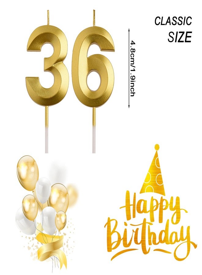 شموع عيد ميلاد AOOLADA للذكرى 36 و63، شموع ذهبية تحمل الرقم 63 و36، زينة حفلات عيد الميلاد، هدايا لتزيين الكيك للرجال والنساء - Image 2