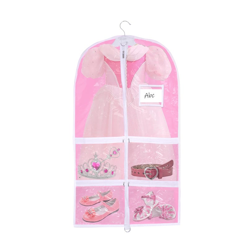 WJWSKI Pink Kids Dance Garment Bag for Hanging Clothes,37 Inch Waterproof PVC Travel Garment Bag with 3 Pockets for Dance Costumes,Sports,Skating,Theatre,Beauty Pageants & More - Image 1