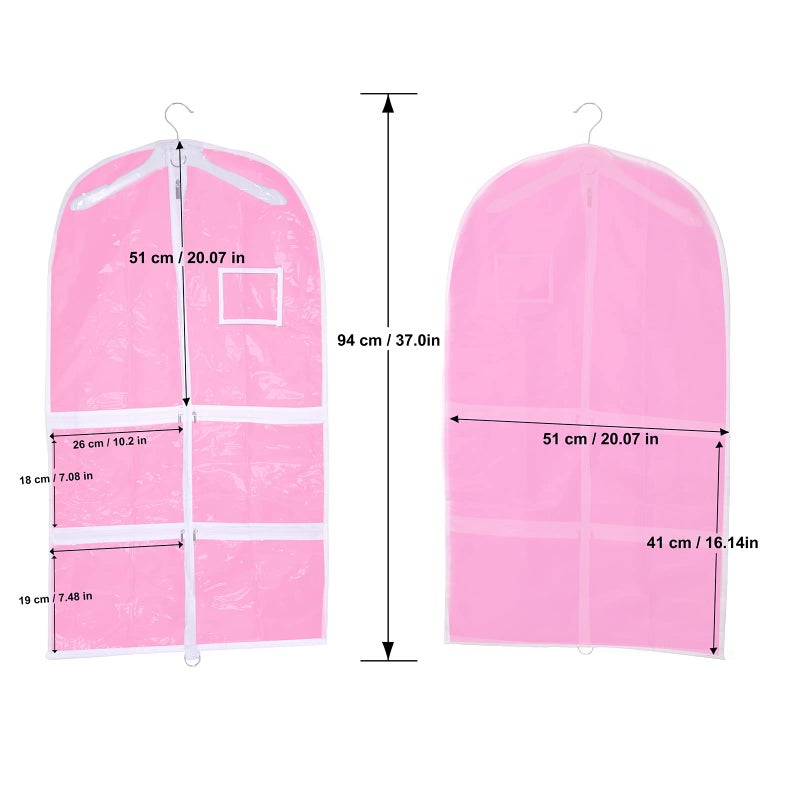 WJWSKI Pink Kids Dance Garment Bag for Hanging Clothes,37 Inch Waterproof PVC Travel Garment Bag with 3 Pockets for Dance Costumes,Sports,Skating,Theatre,Beauty Pageants & More - Image 2