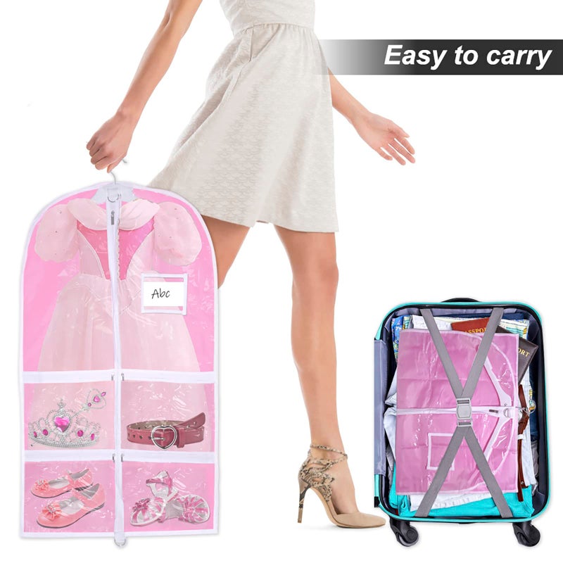 WJWSKI Pink Kids Dance Garment Bag for Hanging Clothes,37 Inch Waterproof PVC Travel Garment Bag with 3 Pockets for Dance Costumes,Sports,Skating,Theatre,Beauty Pageants & More - Image 5