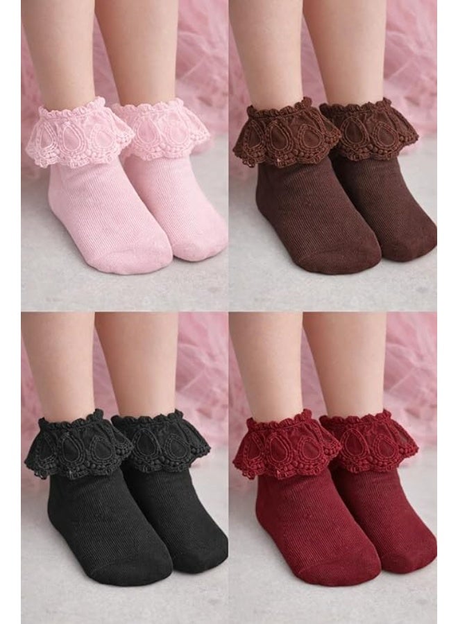 شوداي جوارب قطنية للبنات بتزيين دانتيل وكشكشة على الكاحل للفتيات الصغيرات - Image 3
