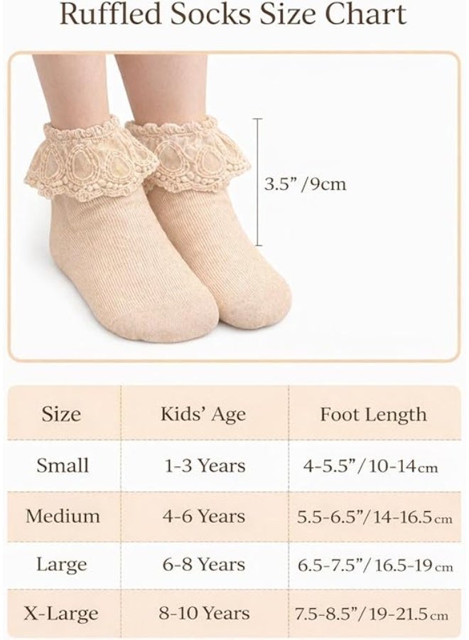 شوداي جوارب قطنية للبنات بتزيين دانتيل وكشكشة على الكاحل للفتيات الصغيرات - Image 4