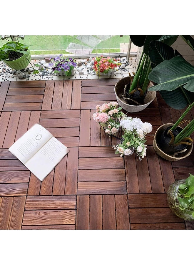 LINGWEI Pack of 20 Wooden Decking Tiles Hardwood Patio Outdoor Floor Tiles For Interlocking Wood Balcony Roof Terrace - Image 1