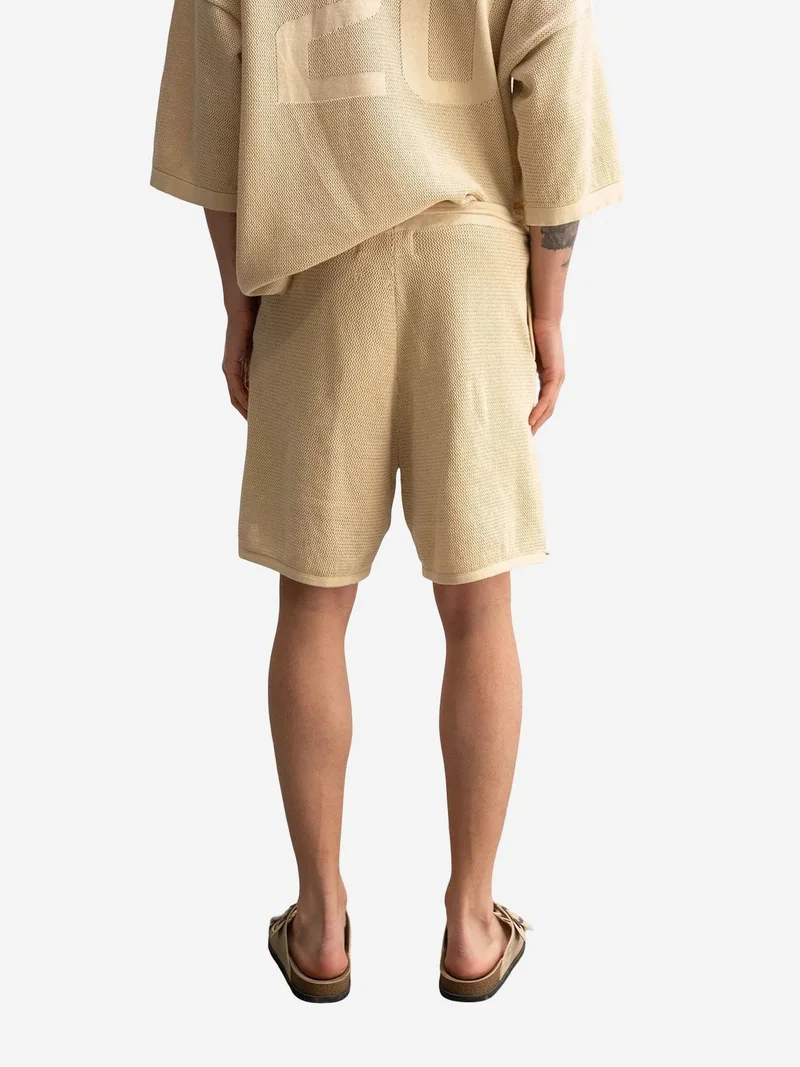 Giesto Beige Natural GIESTO Textured Knitwear Mid Waist Sweat Shorts for Men | Best Price UAE