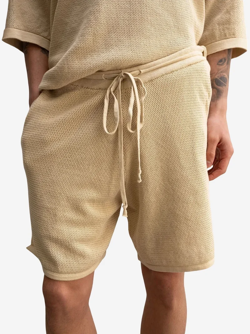 GIESTO Textured Knitwear Mid Waist Sweat Shorts