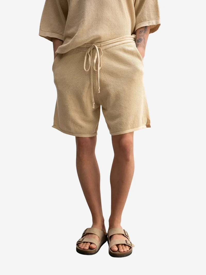 Giesto Beige Natural GIESTO Textured Knitwear Mid Waist Sweat Shorts for Men | Best Price UAE
