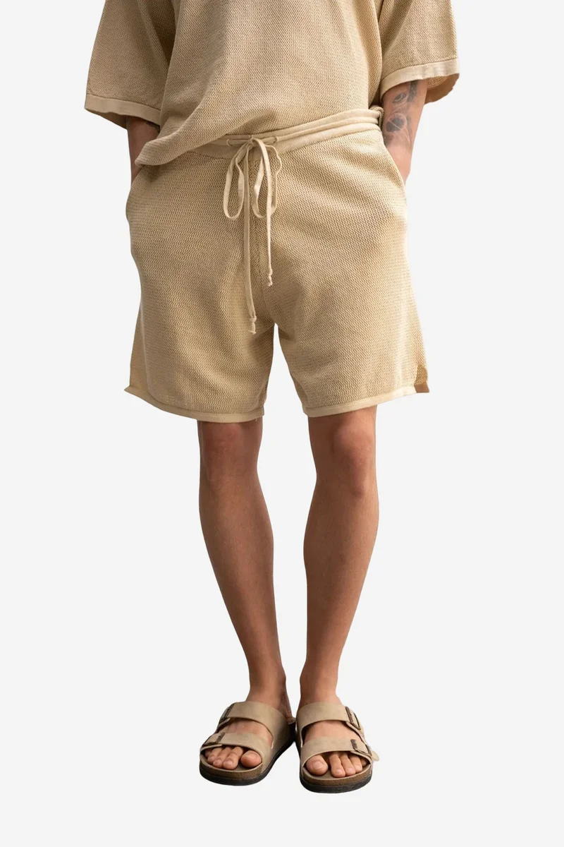 Giesto Beige Natural GIESTO Textured Knitwear Mid Waist Sweat Shorts for Men | Best Price UAE