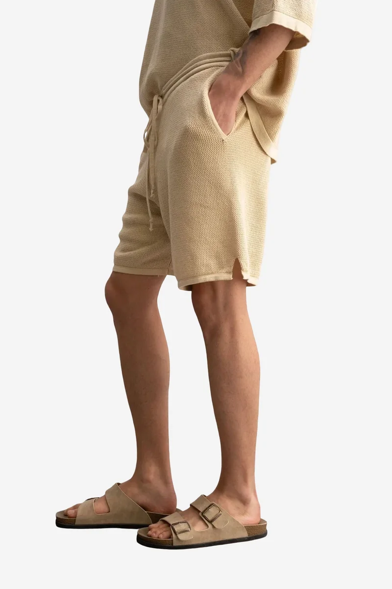 Giesto Beige Natural GIESTO Textured Knitwear Mid Waist Sweat Shorts for Men | Best Price UAE