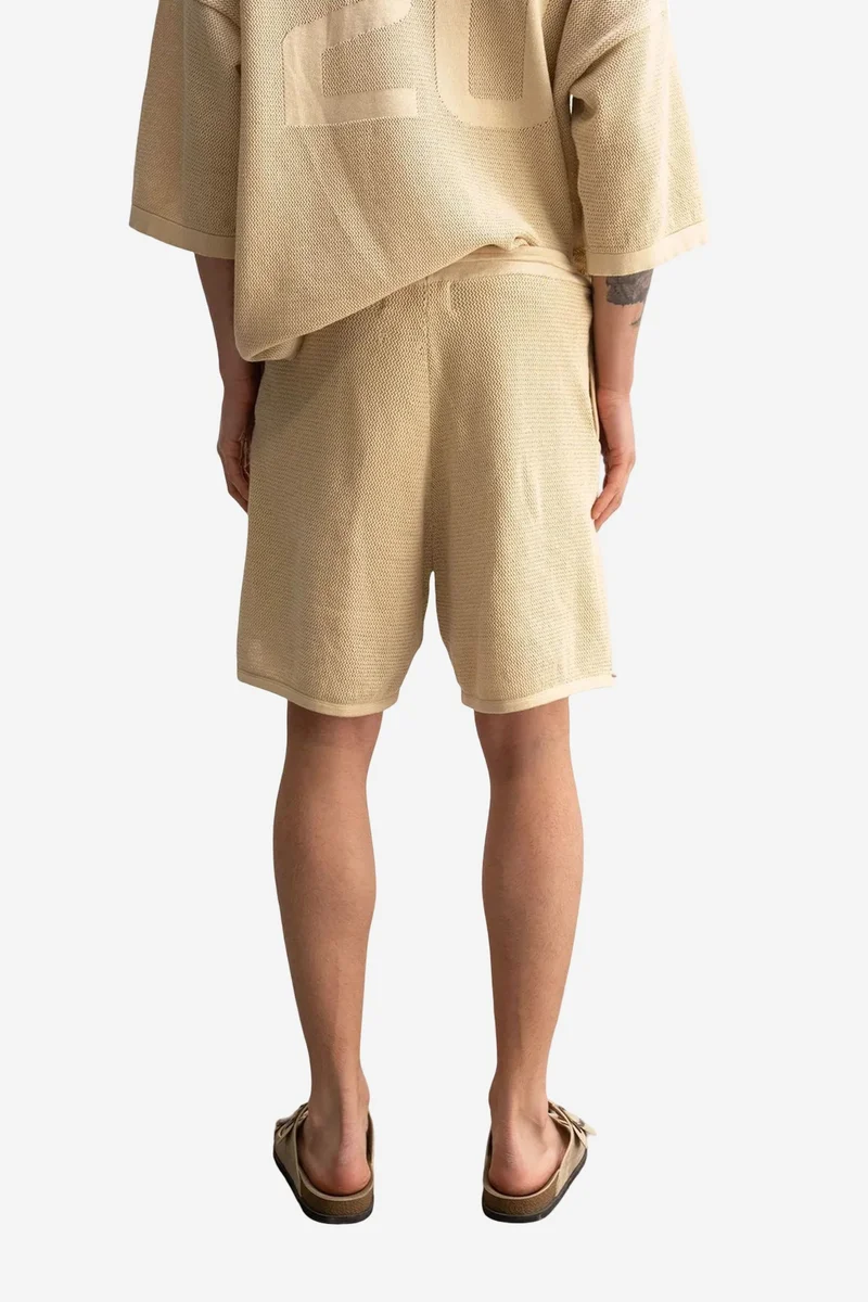 Giesto Beige Natural GIESTO Textured Knitwear Mid Waist Sweat Shorts for Men | Best Price UAE