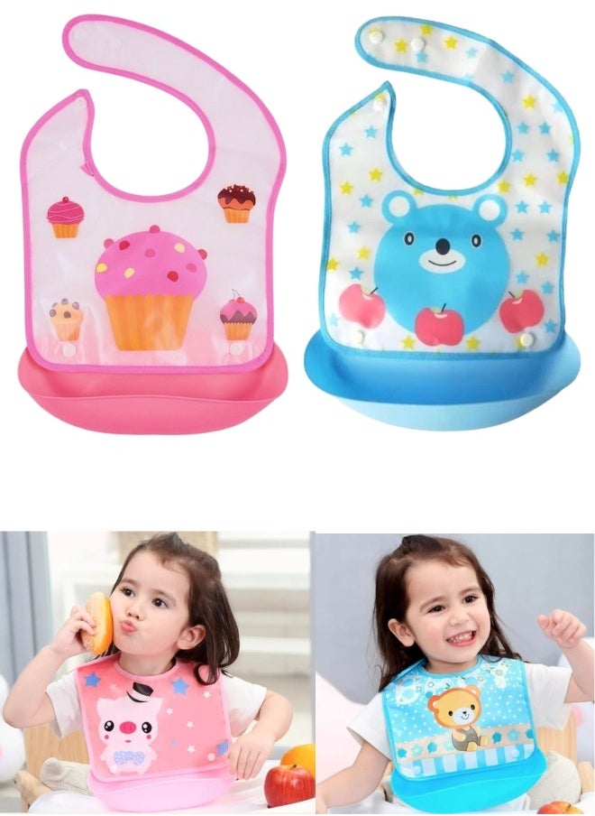 Happy Home 2pcs Waterproof Silicone Baby Bibs with Drool Pocket (Multicolor)  - Image 1