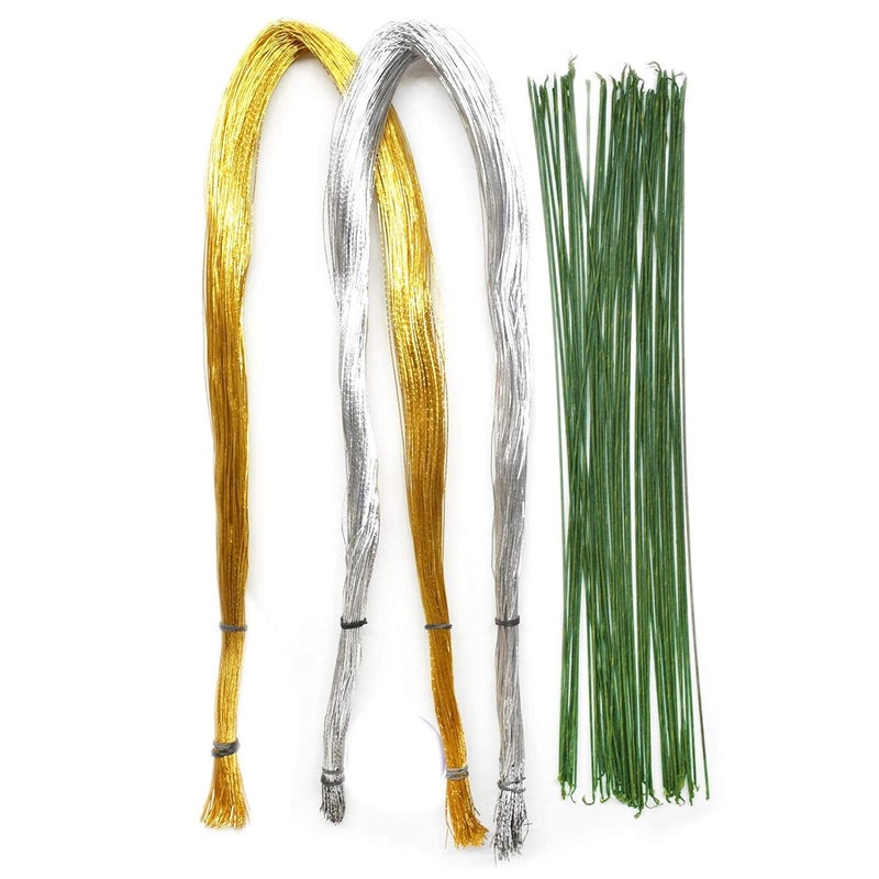 BestUBuy Floral Wire Combo Golden Silver Green Flexible Durable Floral Stem Wire Tape for Flower Making Hobby Crafts DIY Crafts