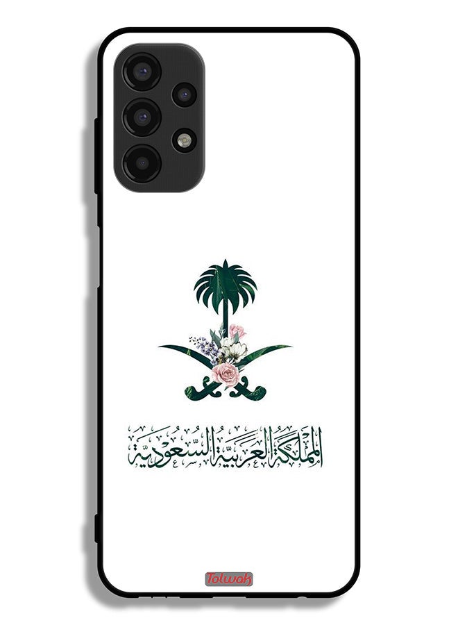 Tolwak غطاء حماية لجهاز سامسونج جالاكسي A13 4G - علامة المملكة العربية السعودية مع زهور - Image 1