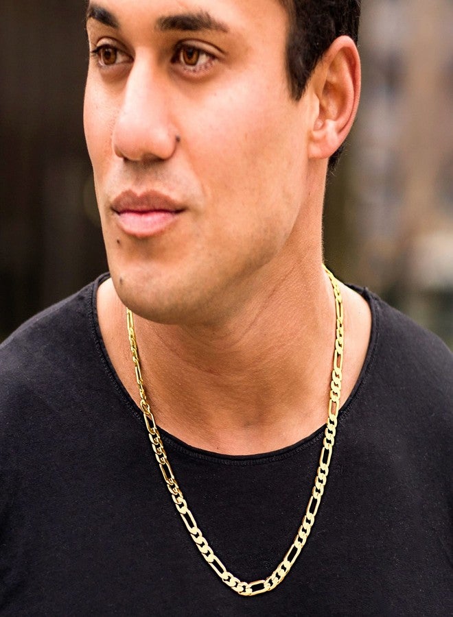 LIFETIME JEWELRY 7mm Figaro Chain Necklace Diamond Cut 24k Real Gold Plated (Gold, 20 inches) - Image 3