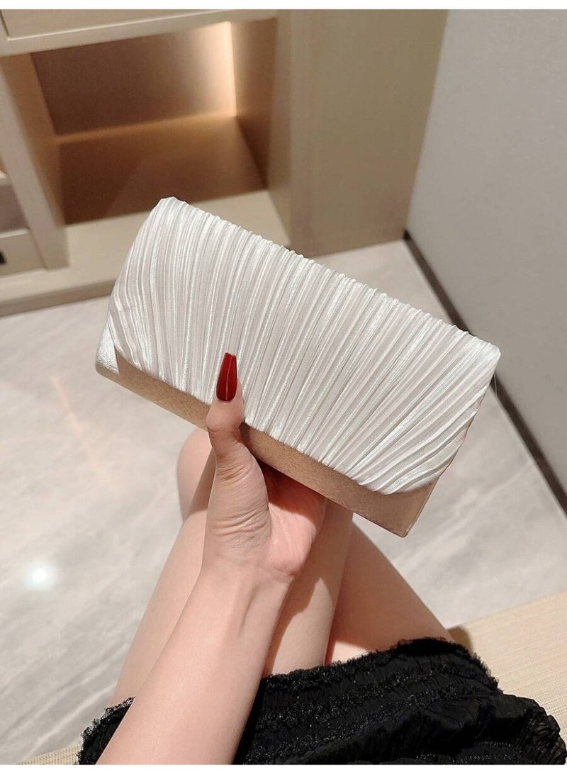 Women’s Evening Clutch Bag – Pearl White Pleated Design, Perfect for Parties and Special Occasions - Image 1