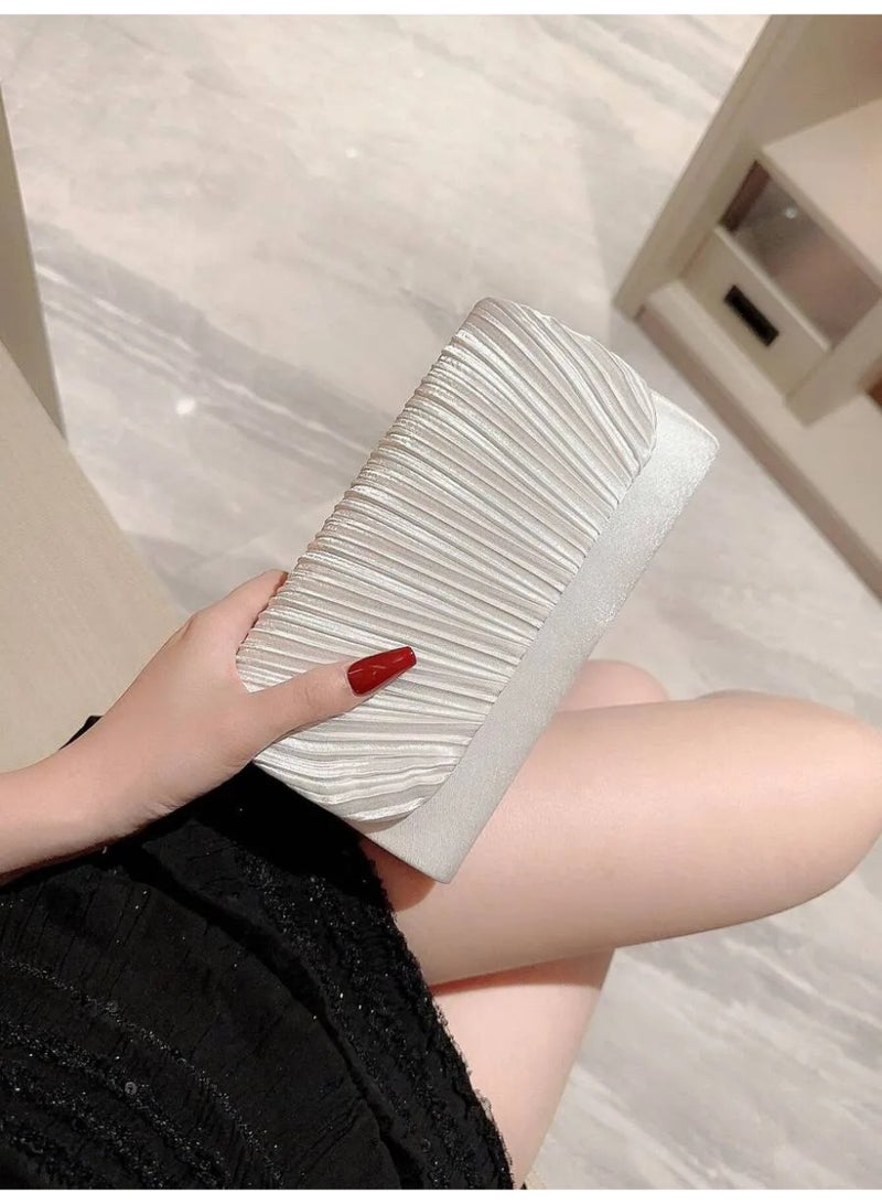 Women’s Evening Clutch Bag – Pearl White Pleated Design, Perfect for Parties and Special Occasions - Image 3