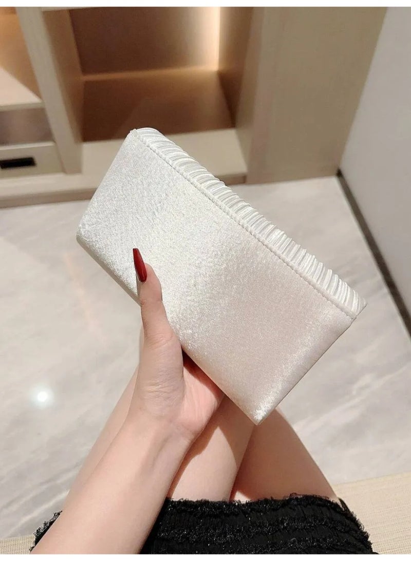 Women’s Evening Clutch Bag – Pearl White Pleated Design, Perfect for Parties and Special Occasions - Image 2