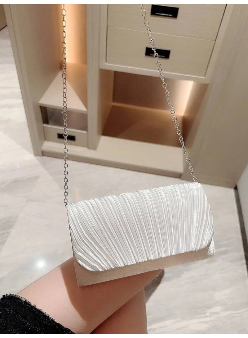 Women’s Evening Clutch Bag – Pearl White Pleated Design, Perfect for Parties and Special Occasions - Image 5