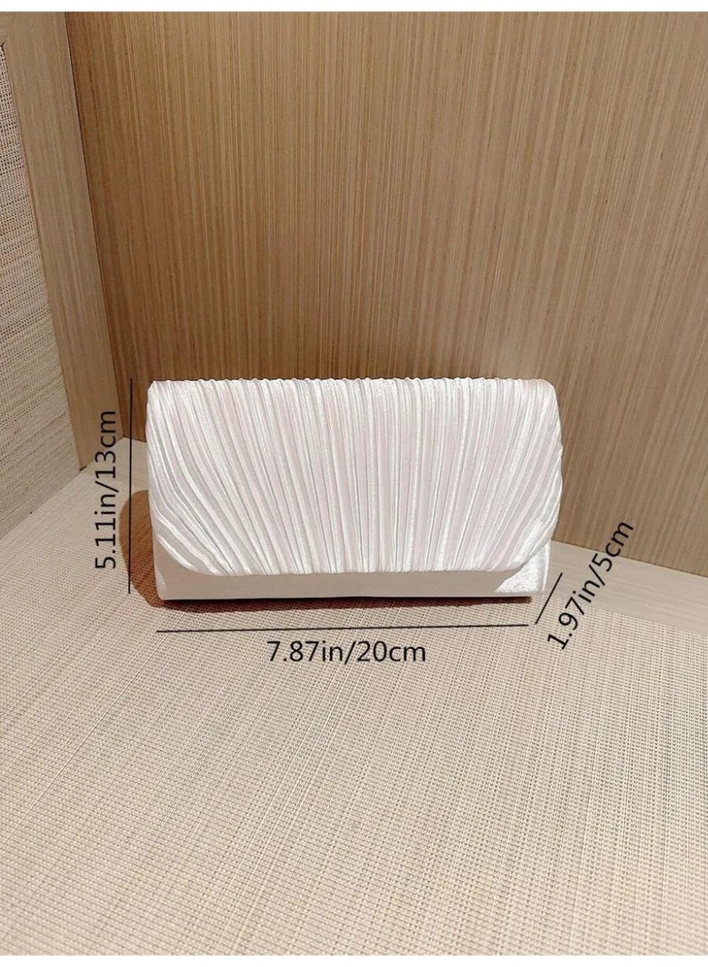 Women’s Evening Clutch Bag – Pearl White Pleated Design, Perfect for Parties and Special Occasions - Image 4