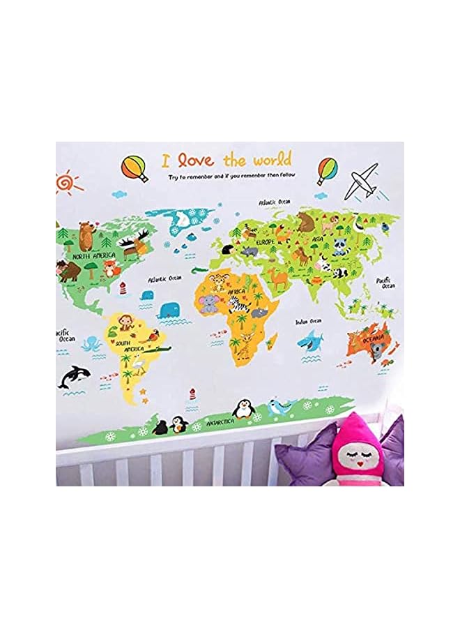 PROMASS Cartoon Colorful Animal World Map Wall Stickers For Kids Rooms Growth Vinyl Removable Home Decor Paper - Image 2
