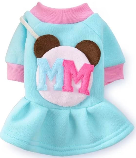 KUTKUT Letter Print Micky Mouse Cartoon Winter Fleece Fashion Frock for Puppy & Small Dogs (L#(Chest : 40cm, Length: 32cm), Pack of 1 (Turquoise)) - Image 2