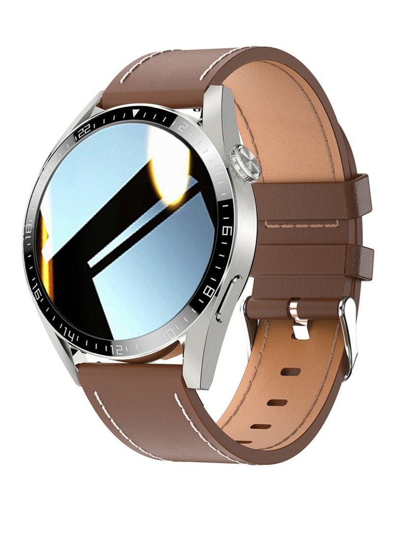 miYou Bluetooth Call Stainless Steel Men Sports Fitness Tracker IP67 Waterproof Smartwatch For IOS Android - Silver/Brown  - Image 1