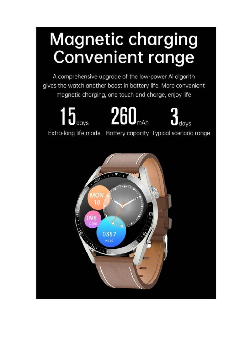 miYou Bluetooth Call Stainless Steel Men Sports Fitness Tracker IP67 Waterproof Smartwatch For IOS Android - Silver/Brown  - Image 5