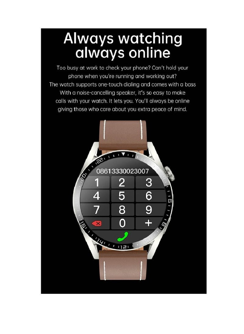 miYou Bluetooth Call Stainless Steel Men Sports Fitness Tracker IP67 Waterproof Smartwatch For IOS Android - Silver/Brown  - Image 4