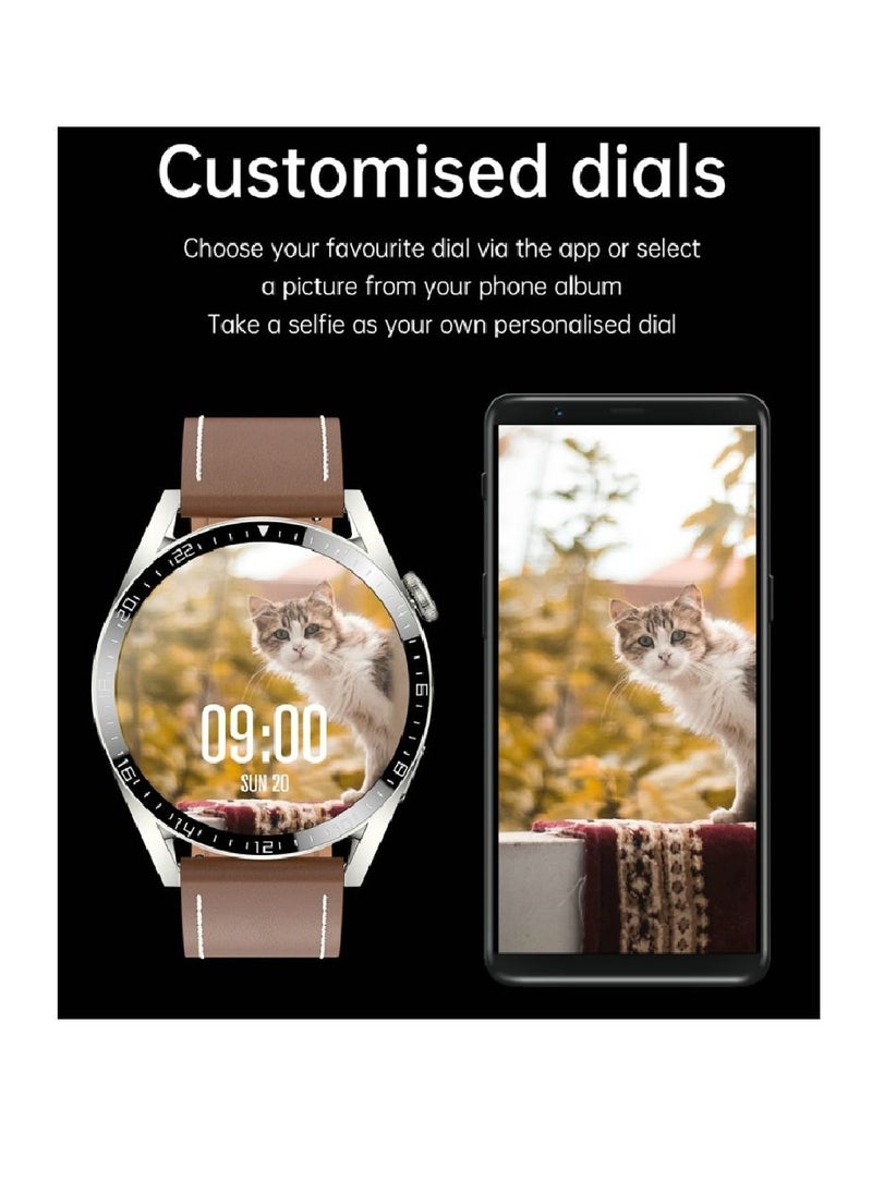 miYou Bluetooth Call Stainless Steel Men Sports Fitness Tracker IP67 Waterproof Smartwatch For IOS Android - Silver/Brown  - Image 3