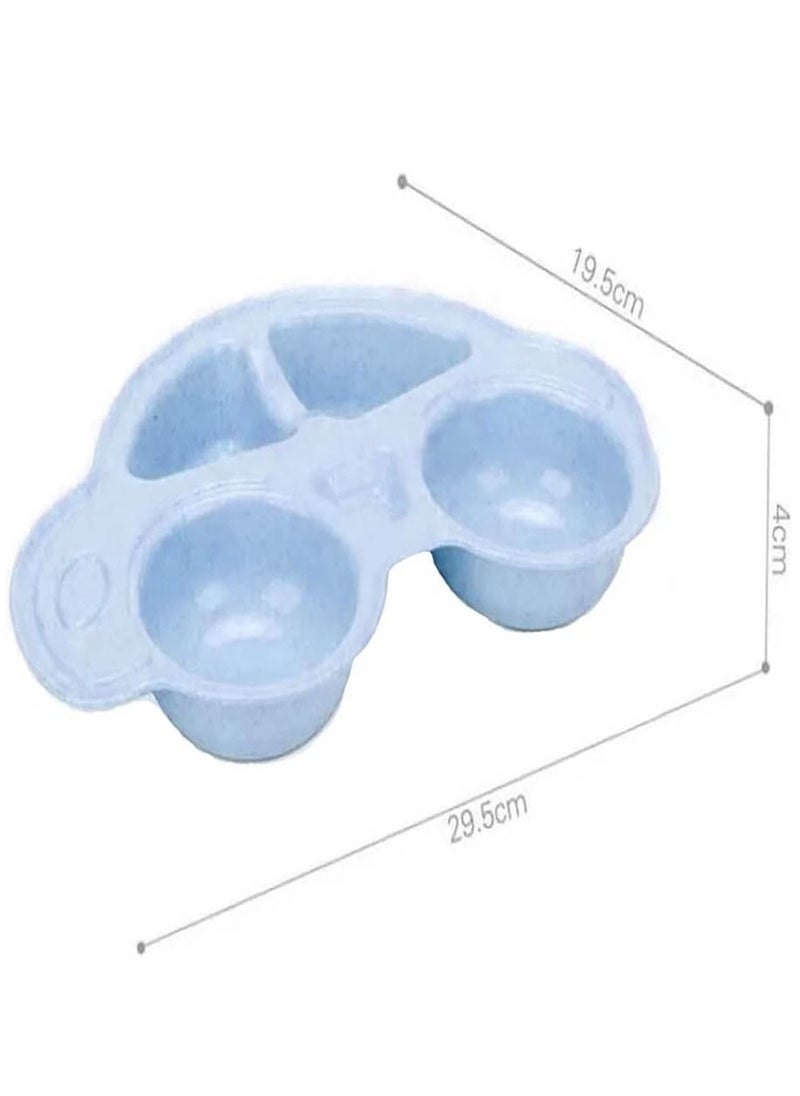 Brain Giggles Car Shape Baby Food Plate with Anti-Slip Base and Cutlery Set - Mess-Free Mealtime Fun in Attractive Packaging Ideal for Toddlers and Kids (Blue)