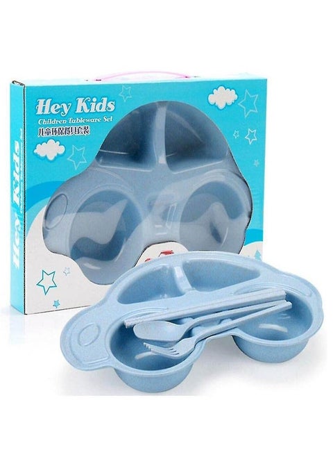 Brain Giggles Car Shape Baby Food Plate with Anti-Slip Base and Cutlery Set - Mess-Free Mealtime Fun in Attractive Packaging Ideal for Toddlers and Kids (Blue)