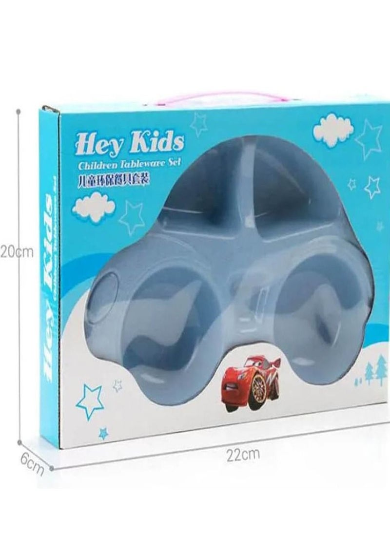 Brain Giggles Car Shape Baby Food Plate with Anti-Slip Base and Cutlery Set - Mess-Free Mealtime Fun in Attractive Packaging Ideal for Toddlers and Kids (Blue)