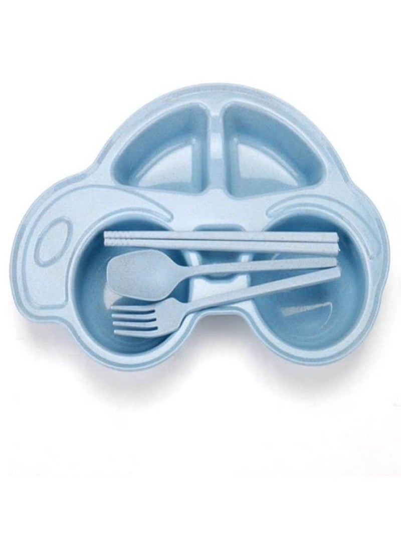 Brain Giggles Car Shape Baby Food Plate with Anti-Slip Base and Cutlery Set - Mess-Free Mealtime Fun in Attractive Packaging Ideal for Toddlers and Kids (Blue)