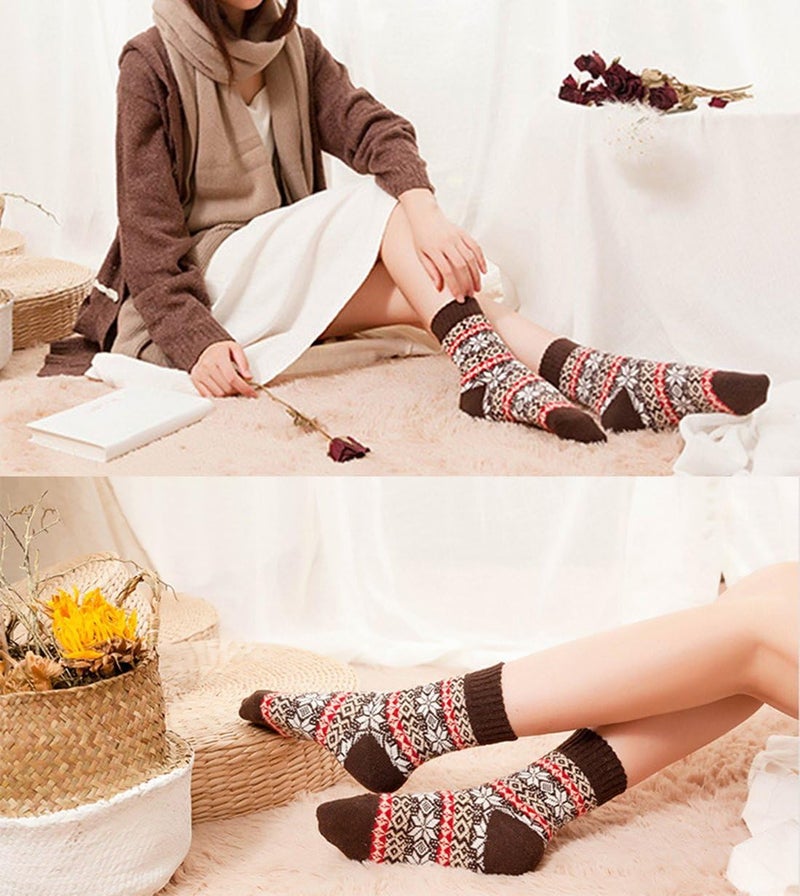 Luckam 5 Pairs Wool Socks for Women Gifts Vintage Winter Warm Thick Knit Cabin Cozy Crew Socks - Image 3