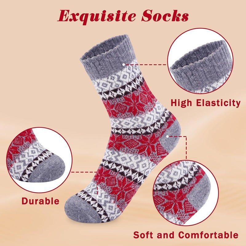 Luckam 5 Pairs Wool Socks for Women Gifts Vintage Winter Warm Thick Knit Cabin Cozy Crew Socks - Image 5