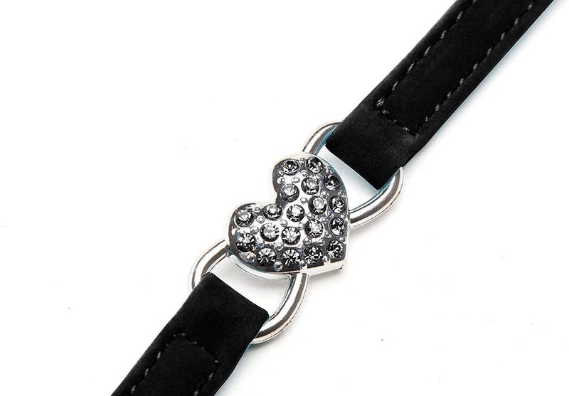 CHUKCHI Pink Soft Velvet Safe Cat Adjustable Collar with Crystal Heart Charm and Bells 8-11 Inches(Black+Pink) - Image 4