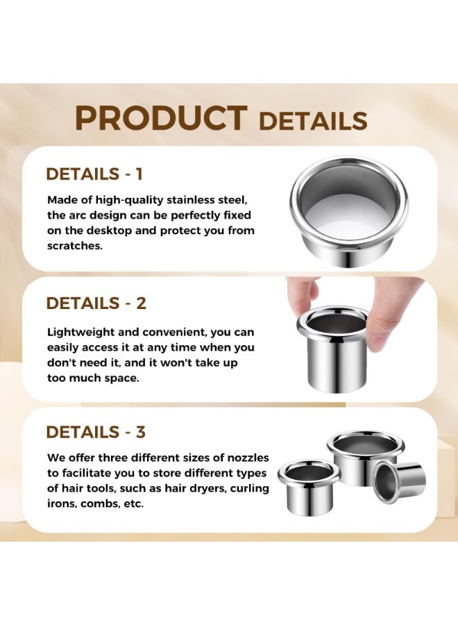 KISSUN 3 Pcs Hair Dryer Holder Insert Curling Iron Holder Stainless Steel Salon Station Appliance Hair Styling Tool Tube Comb Organizer for Hairdresser Bathroom(Sliver,3"+2"+1.5") - Image 4