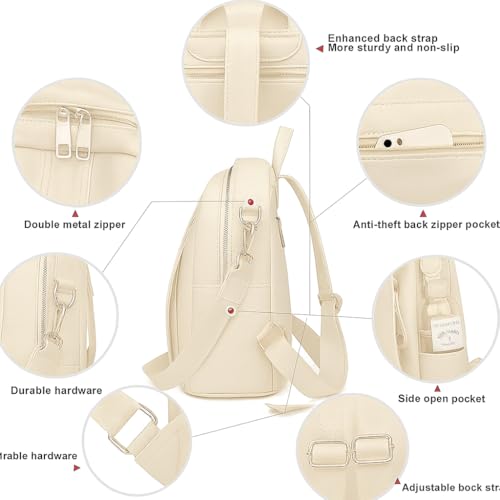 MUCHOVA Stylish Anti Theft Women's Fashion Backpack | Sling | Shoulder | Handbag | Ladies Purse | College Bag for Girls | Crossbody | Casual | Daypack (Cream) - Image 2