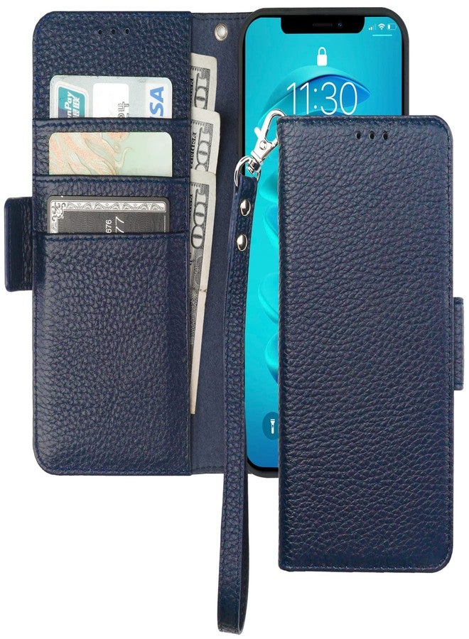 Bocasal Wallet Case for iPhone 14 Pro Max 5G, Genuine Leather Support Wireless Charging RFID Blocking Flip Case Card Slots Holder, Kickstand Folio Cover with Wrist Strap 6.7 Inch (Royal Blue) - Image 1