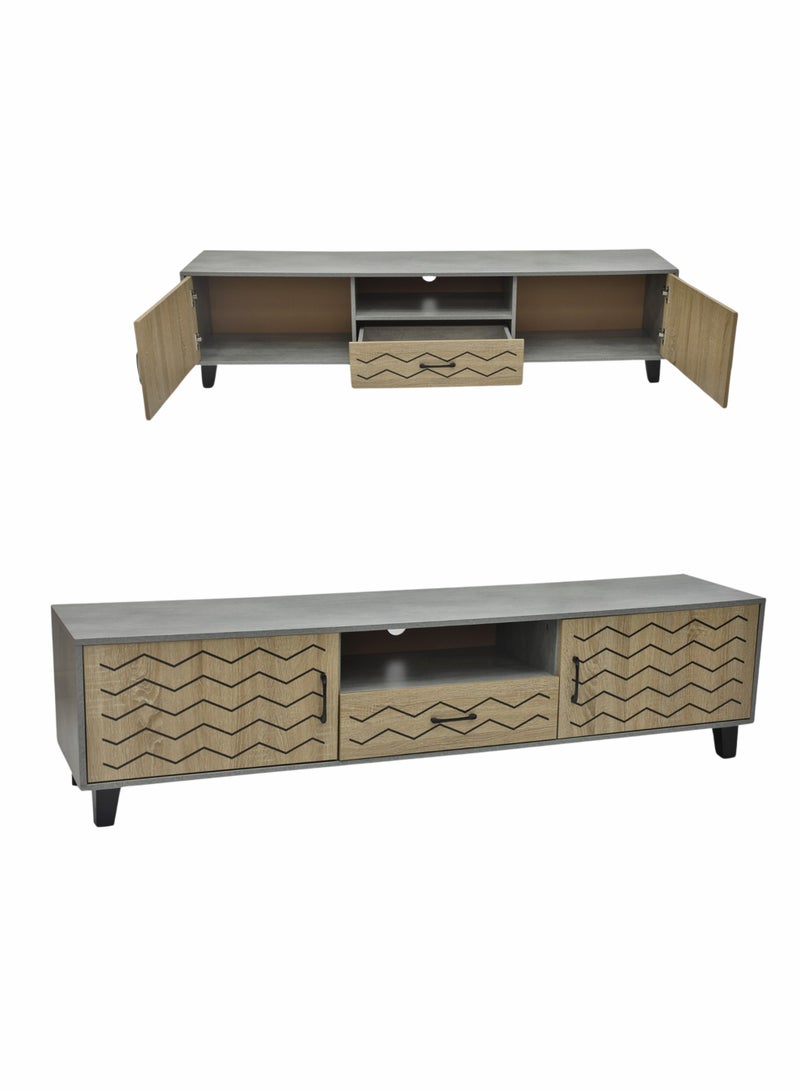 Karnak Modern TV Cabinet, Entertainment Stand, Media Console with a Natural Wood Finish & Storage Doors for Living Room or Media Room Color (Walnut & Beige) 180Cm - Image 2