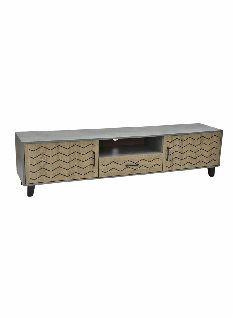 Karnak Modern TV Cabinet, Entertainment Stand, Media Console with a Natural Wood Finish & Storage Doors for Living Room or Media Room Color (Walnut & Beige) 180Cm - Image 1