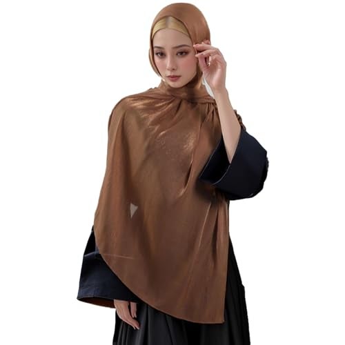 HURESON Women Premium Hijab Head Scarf Lightweight Shimmer Scarves Crepe Wedding Shawls and Wraps for Evening Dresses Shiny (Brown 9#) - Image 3