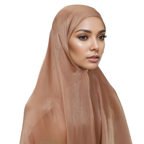 HURESON Women Premium Hijab Head Scarf Lightweight Shimmer Scarves Crepe Wedding Shawls and Wraps for Evening Dresses Shiny (Brown 9#) - Image 4