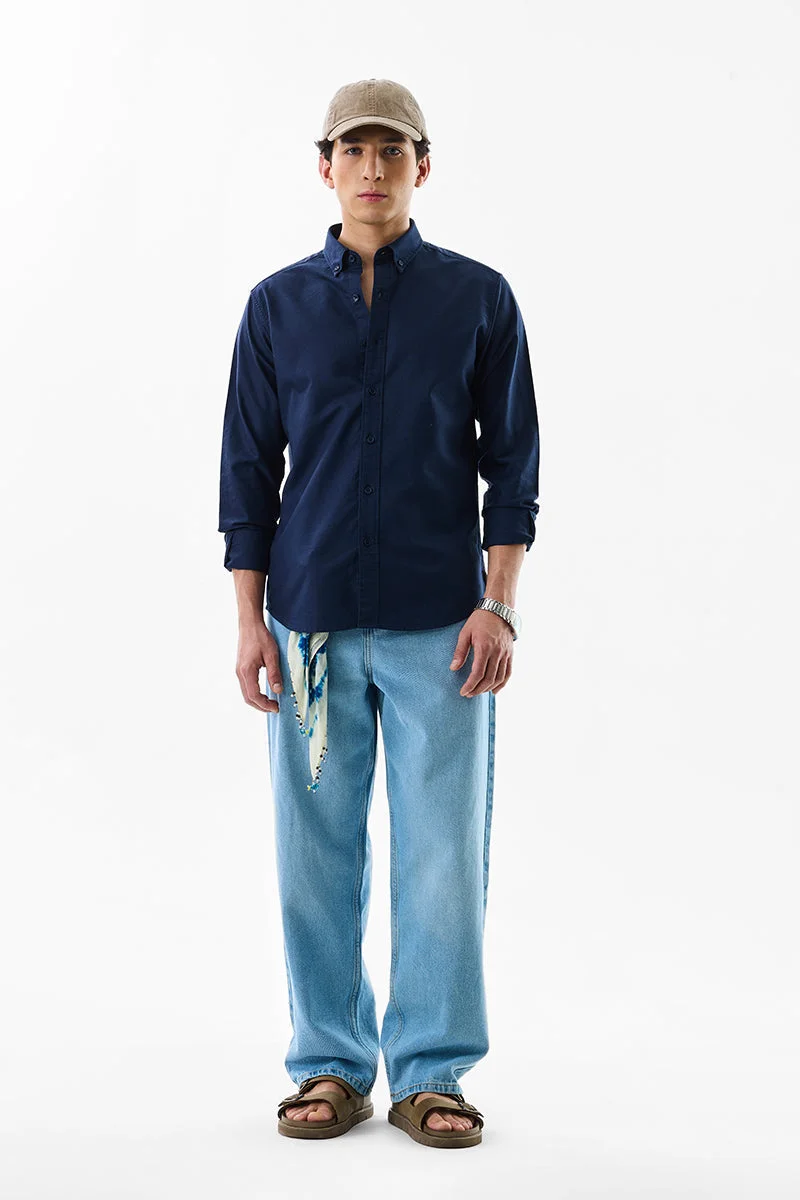 سنيتش Navy Solid Long Sleeve Slim Fit Formal Core Lab Shirt