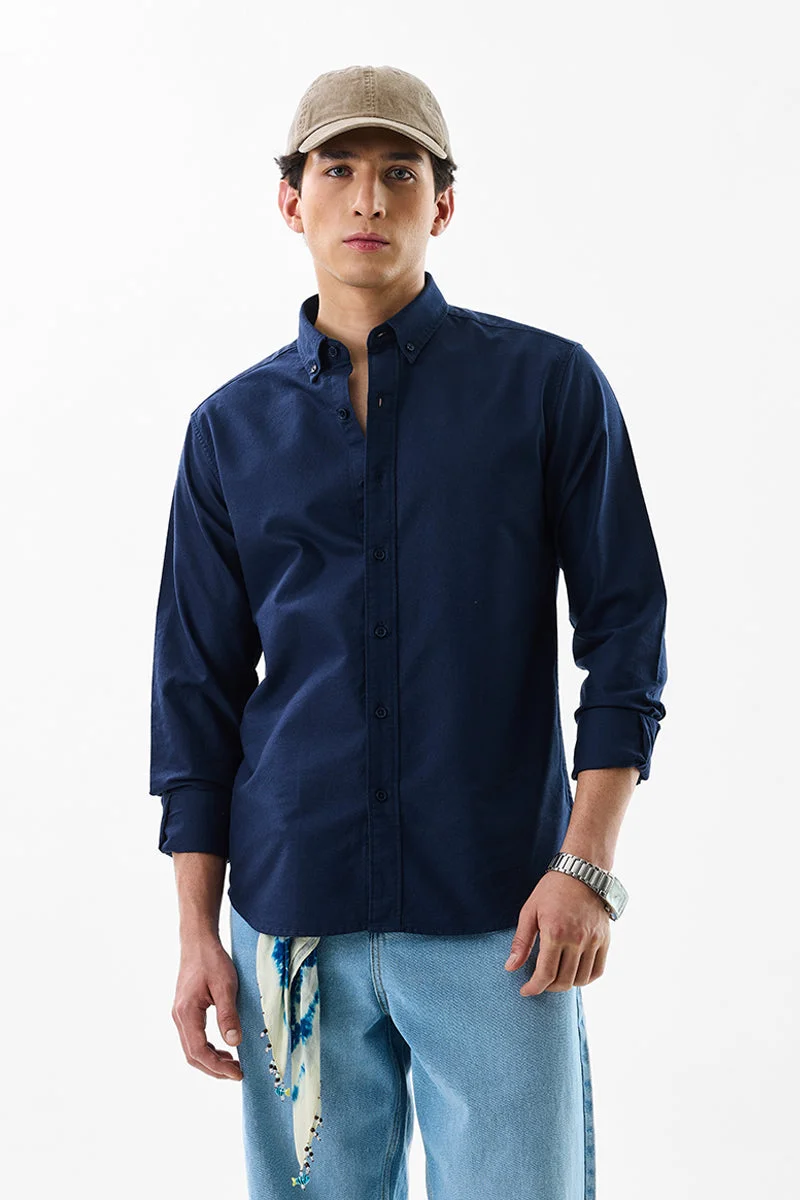 سنيتش Navy Solid Long Sleeve Slim Fit Formal Core Lab Shirt
