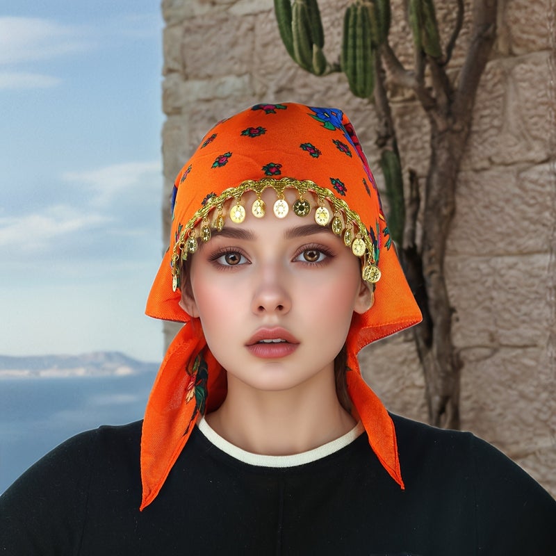 حجاب بتصميم زهور الفاوانيا الأنيق مع إكسسوارات لامعة ذهبية فاخرة - قابل للتنفس، واقٍ من الغبار، خفيف الوزن لفصل الصيف للنساء - Image 1