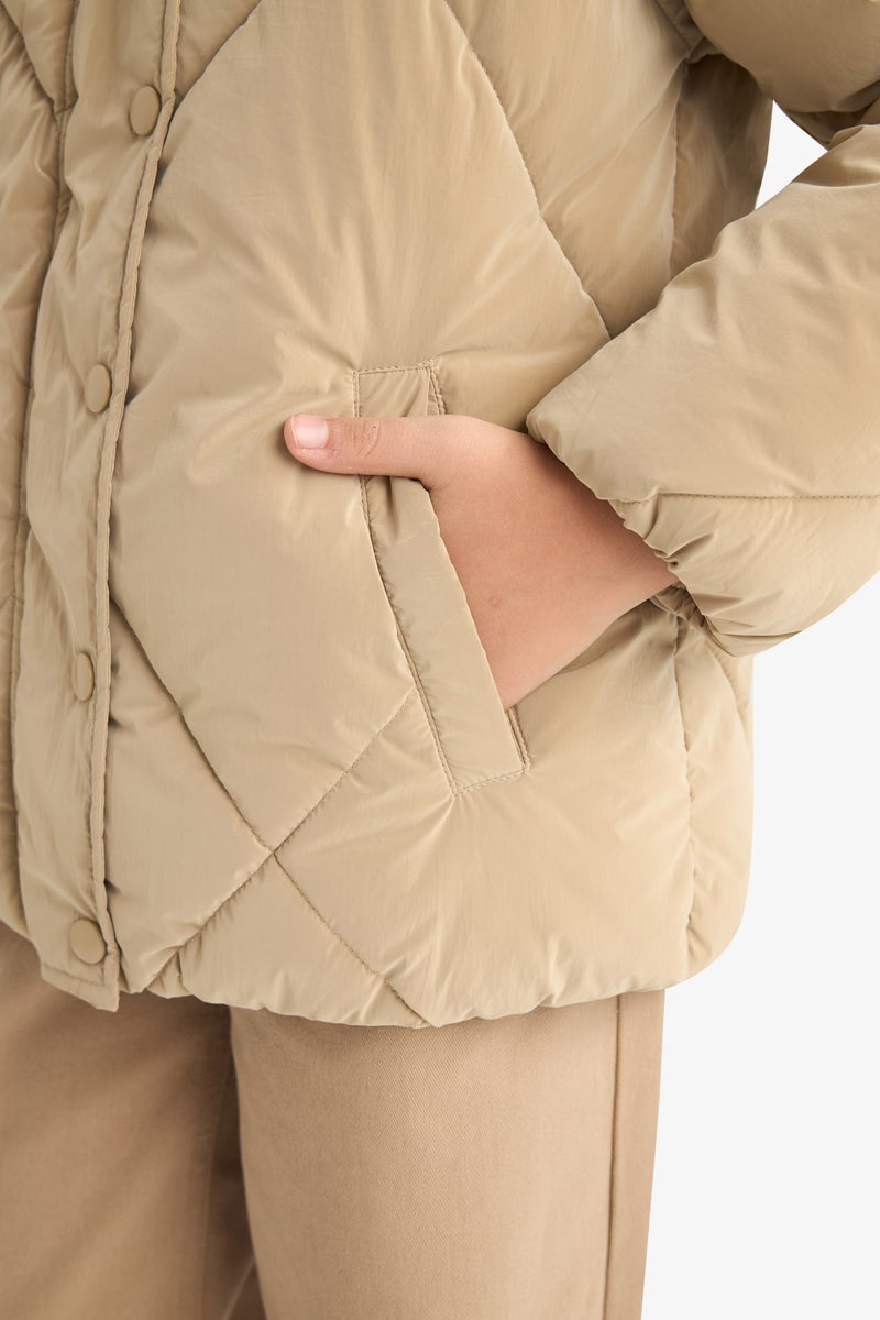 DeFacto Beige Girl Hooded Puffer Jacket Casual - Image 4